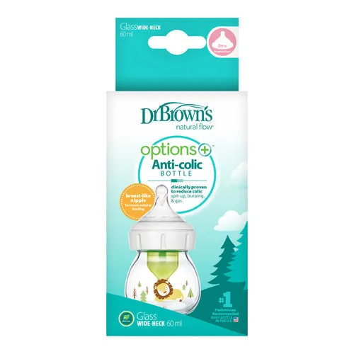 Dr. Brown's Glass W-N Options  Bottle with Lion Deco and Preemie Nipple - 60mL