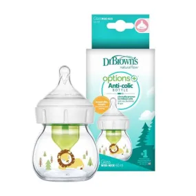 Dr. Brown's Glass W-N Options  Bottle with Lion Deco and Preemie Nipple - 60mL