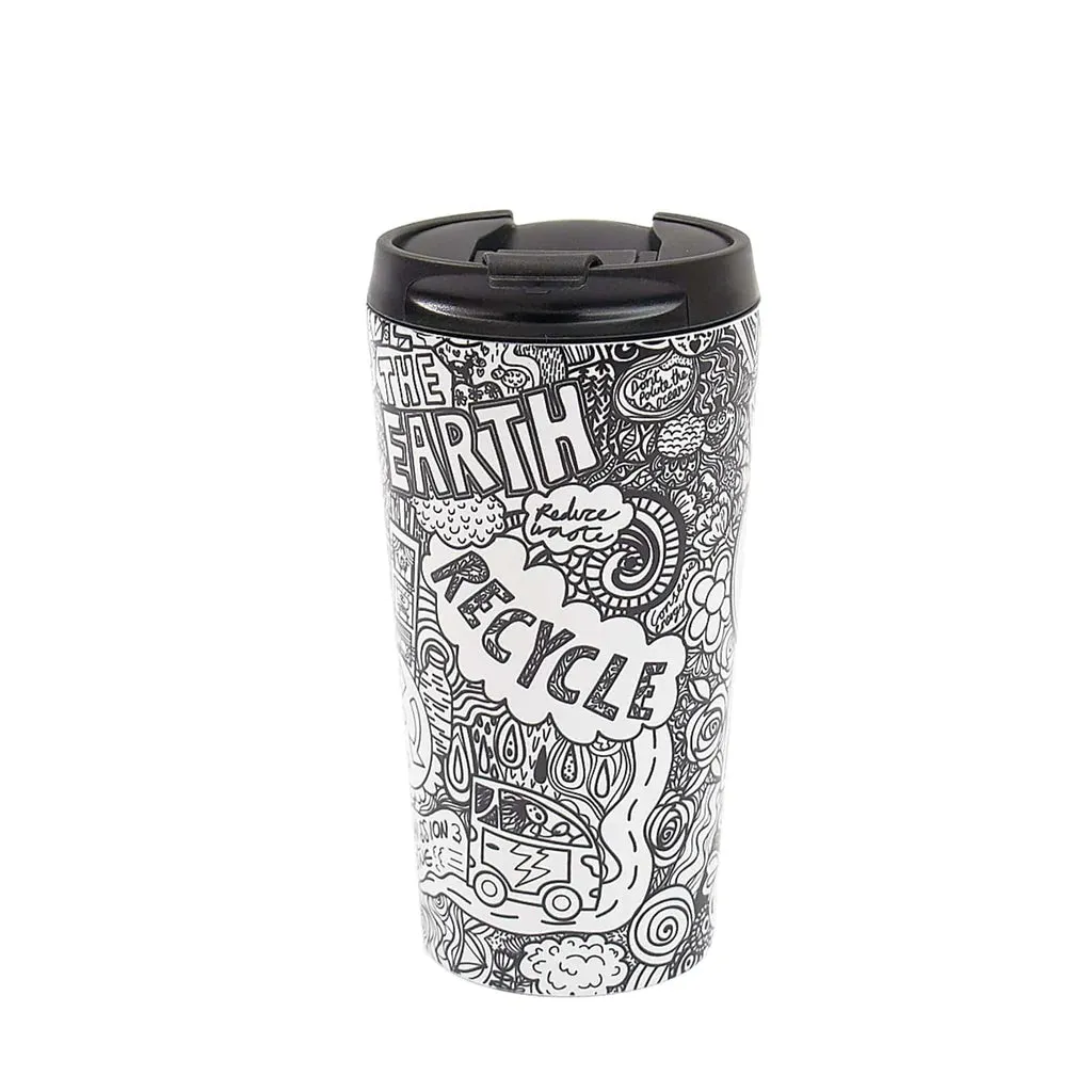 Eco Chic Save The Planet Thermal Coffee Cup Black and White