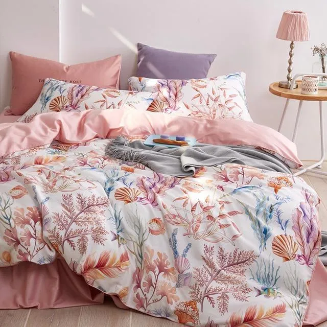 Egyptian Cotton Floral Print Pastoral Princess Bedding Set