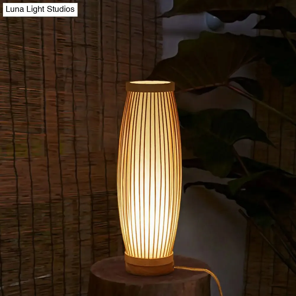 Elegant Bamboo Nightstand Lamp: Asian Style Table Lighting with Wood Base for Tea Room