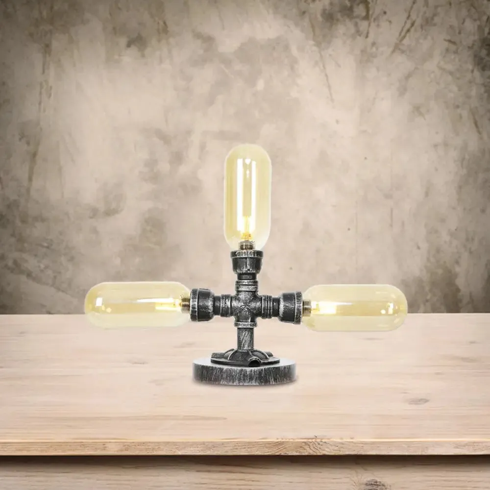 Farmhouse LED Table Lamp with Clear/Amber Glass Capsule, Night Light, and Tearoom Design - 2/3 Heads, Pipe Base