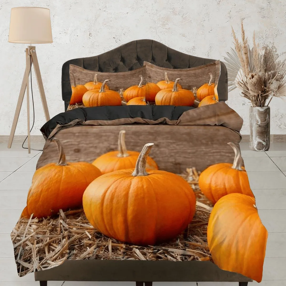 Farmhouse pumpkin halloween bedding & pillowcase, gothic duvet cover, dorm bedding, goth decor toddler bedding, halloween gift