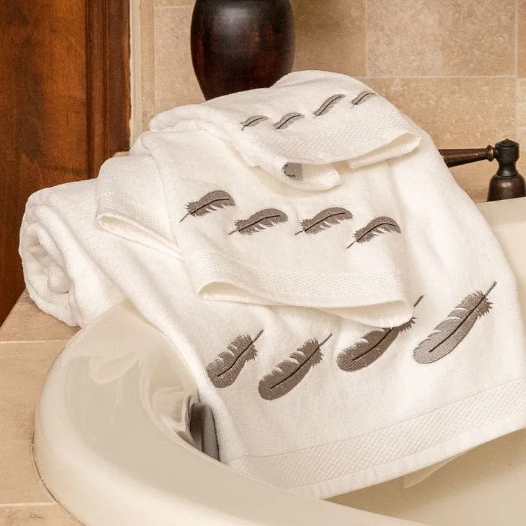 Feather 3-PC Embroidery Towel Set, White