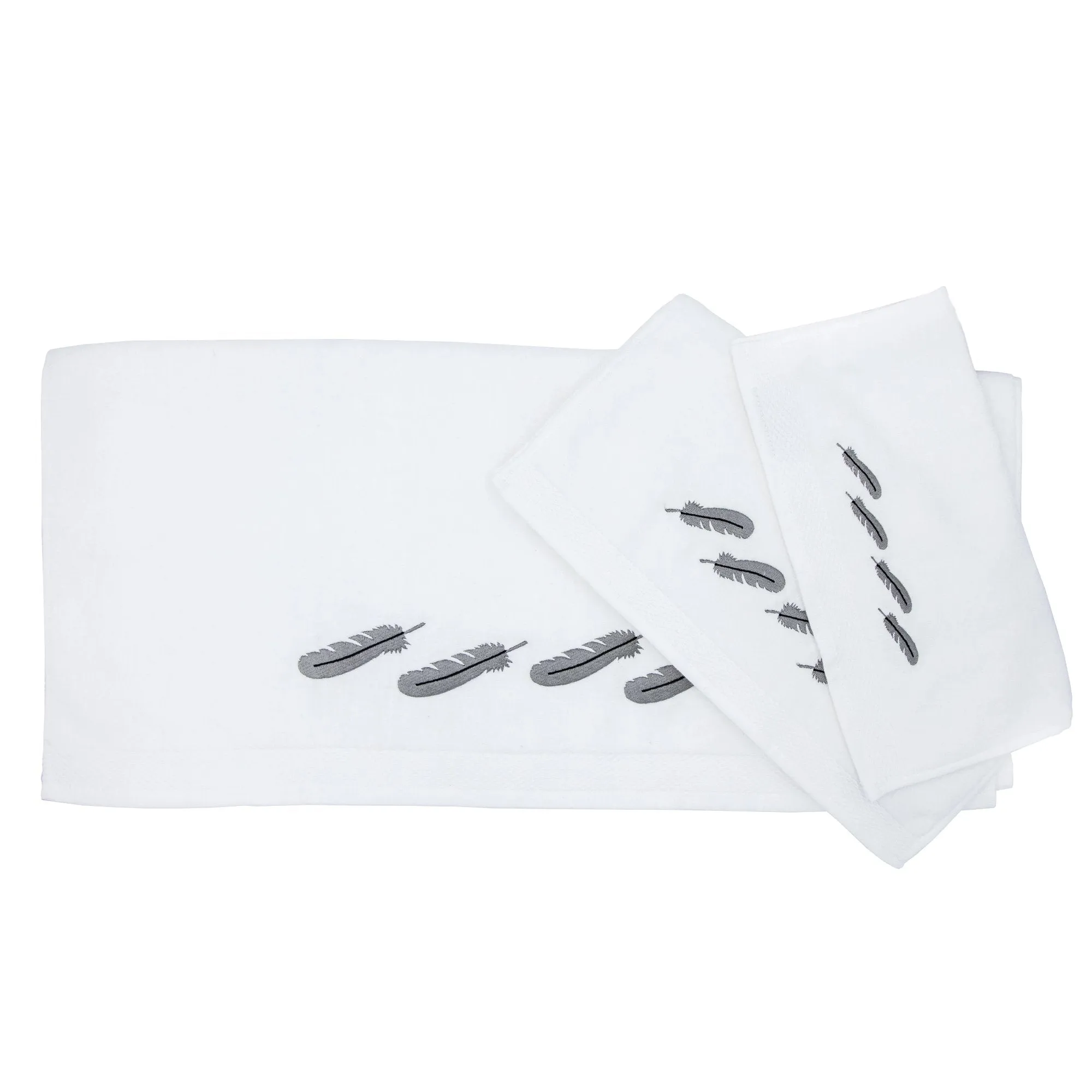 Feather 3-PC Embroidery Towel Set, White