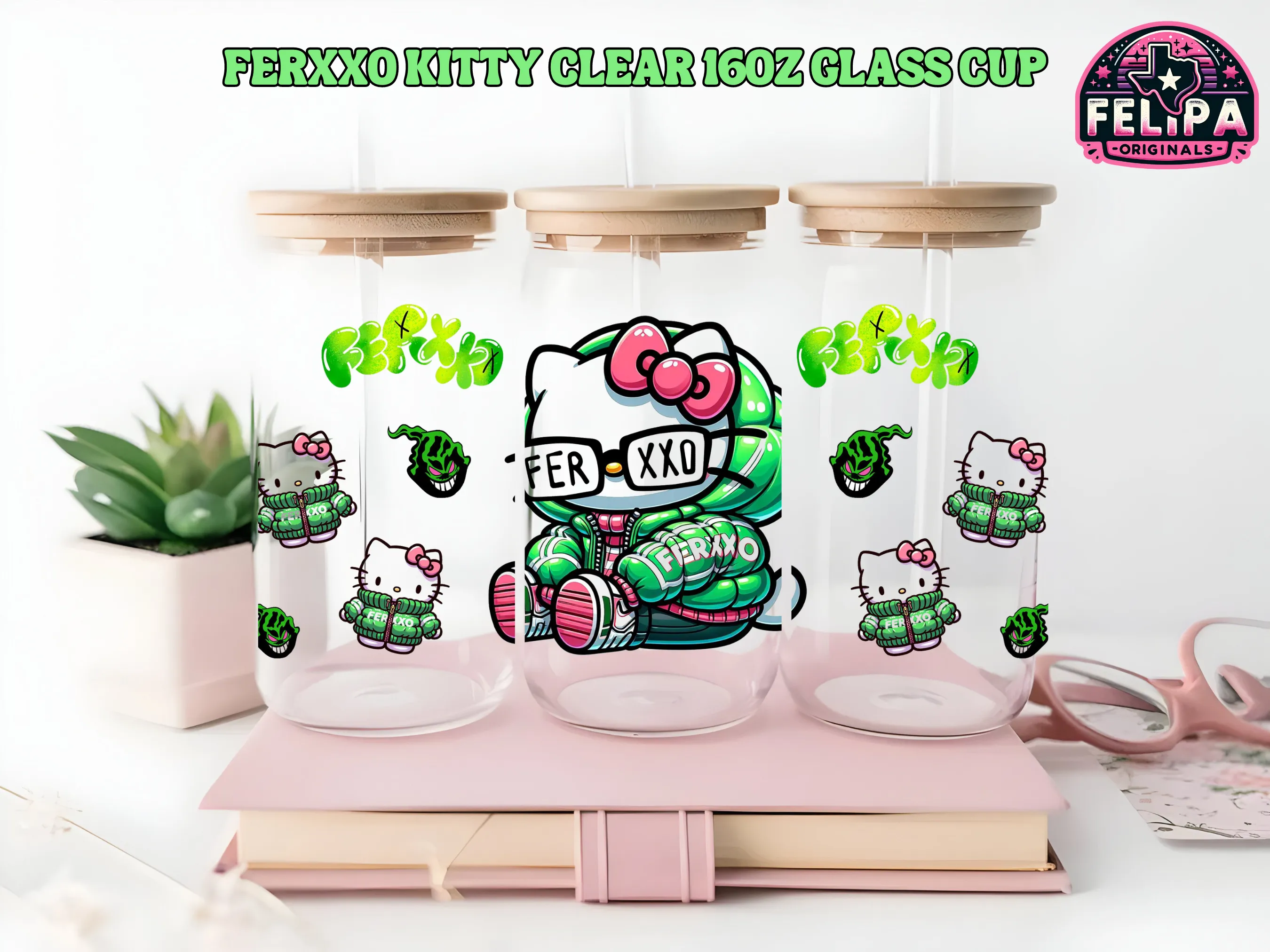 Ferxxo Kitty Vibes 16oz Clear Glass Cup – Where Cute Meets Cool