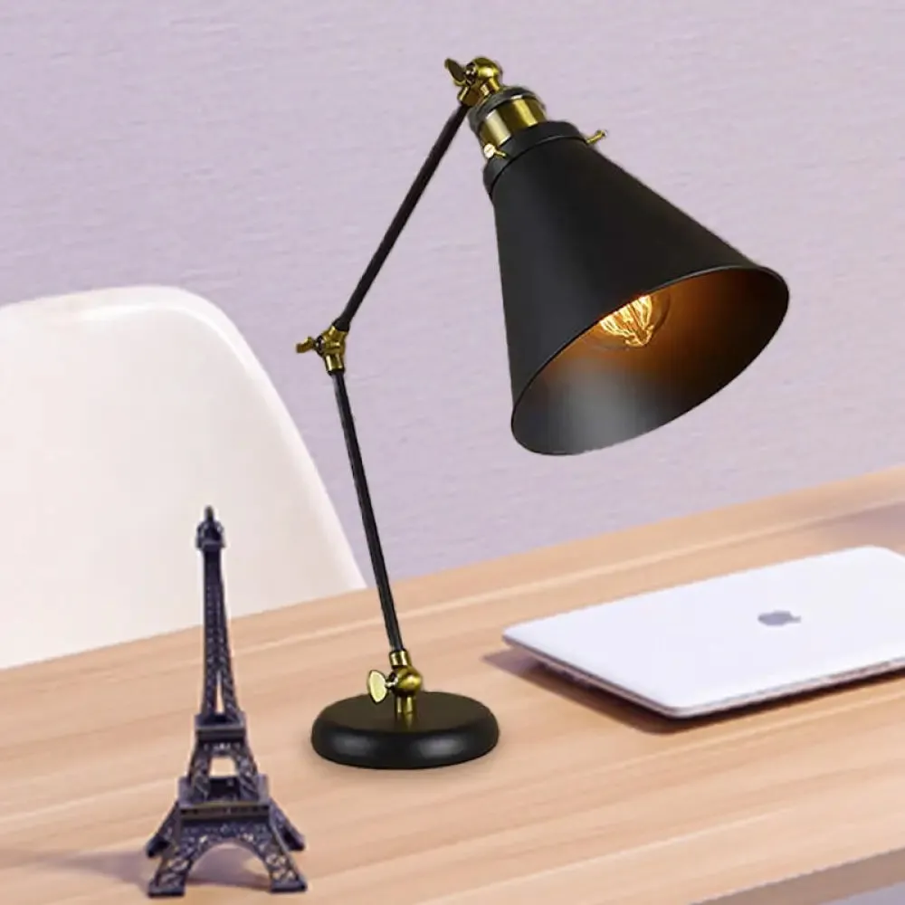 Flexible Black Desk Lamp - Industrial Stylish Conical Reading Light for Study Room