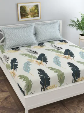 Florida Reeva Bedsheet for King Size Bed with Pillow Covers and Made of Cotton with Floral Print