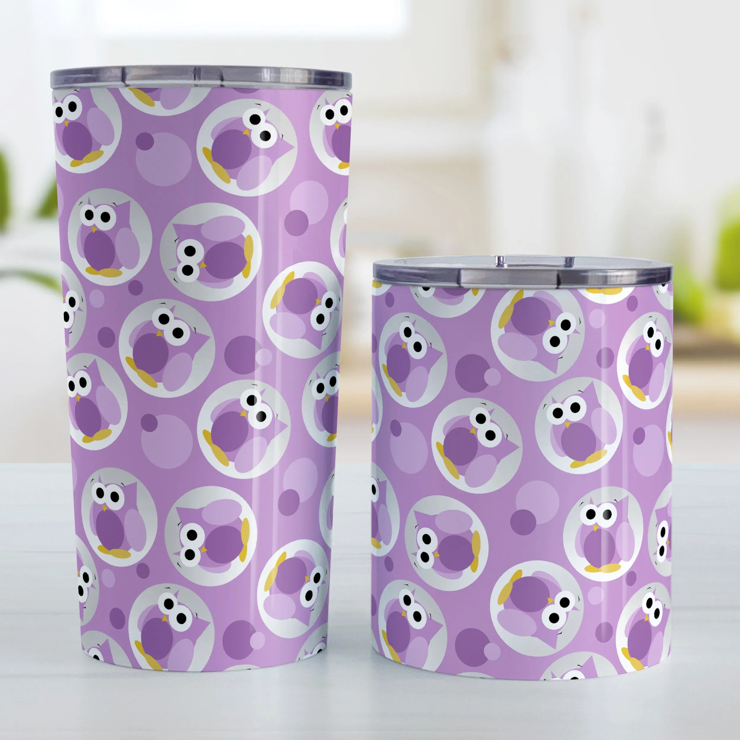 Funny Cute Purple Owl Pattern Tumbler Cup