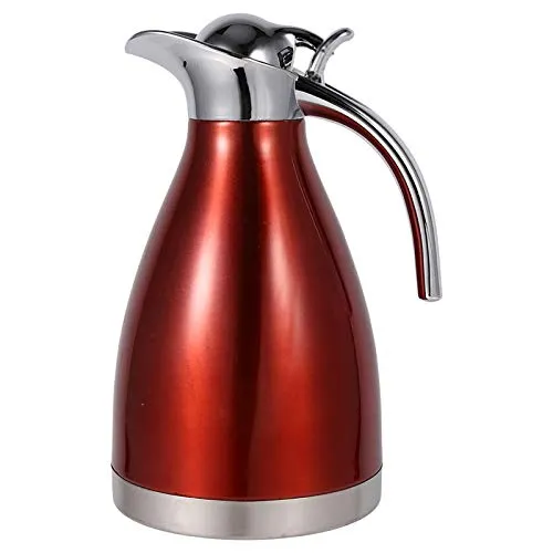 Gavigain Thermal Carafe, Stainless Steel Coffee Tea Pot, Double Walled Vacuum Flask Insulated Thermo Jug Hot Water Bottle for Coffee, Hot Water, Tea, Hot Beverage, Thermo Jug(2L-Red)