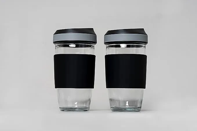 Genicook Borosilicate 16.2 oz Coffee Cup with Silicone Wrap set of 2, Tea cup, On The Go Coffee Tumbler