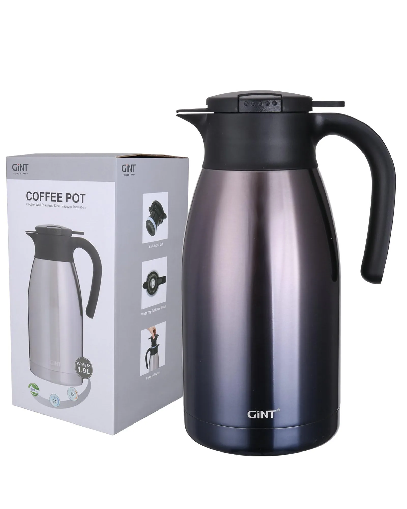 GiNT Stainless Steel Thermal Coffee Carafe with Lid/Double Walled Vacuum Thermos / 12 Hour Heat Retention-gradient,1.9L, Purple