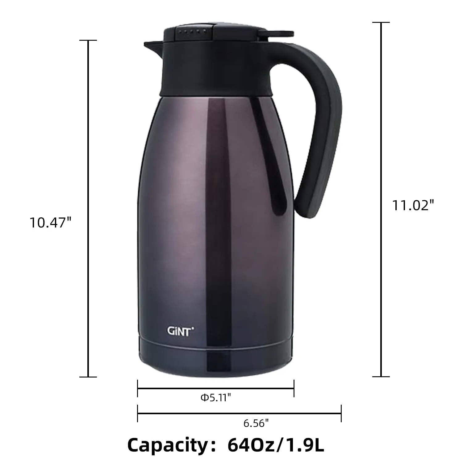 GiNT Stainless Steel Thermal Coffee Carafe with Lid/Double Walled Vacuum Thermos / 12 Hour Heat Retention-gradient,1.9L, Purple