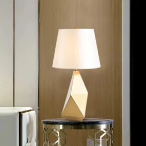 Gold Bedside Nightstand Lamp: Postmodern Table Lighting with Fabric Bucket Shade