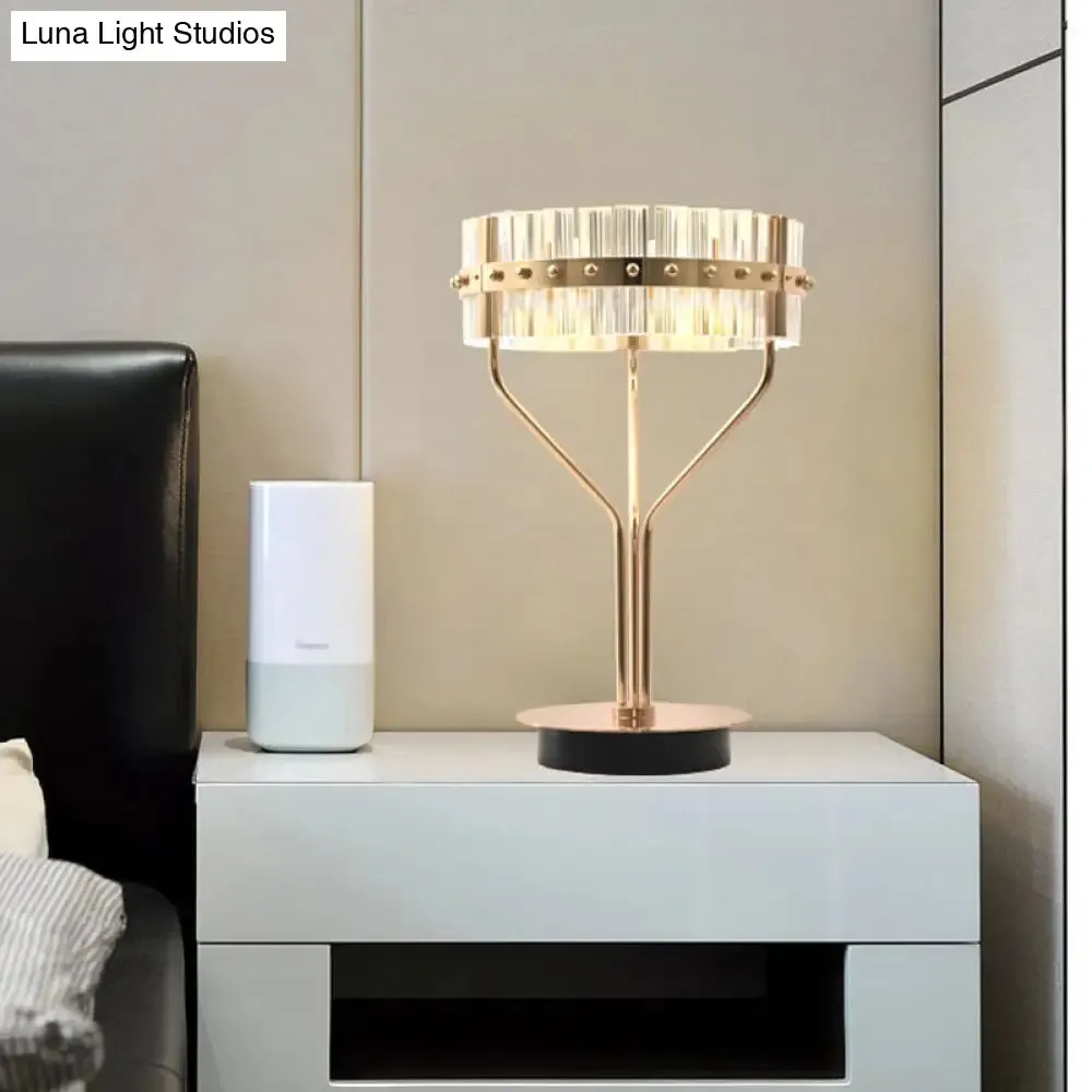 Gold LED Desk Light - Contemporary Crystal Night Table Lamp