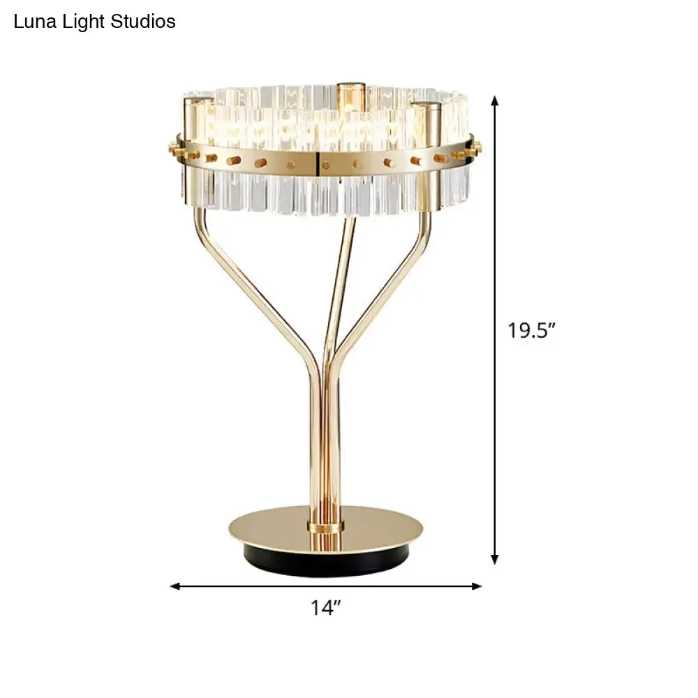 Gold LED Desk Light - Contemporary Crystal Night Table Lamp