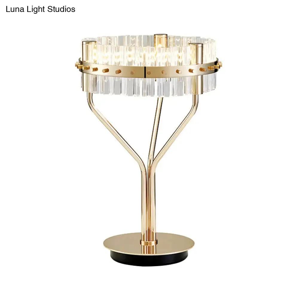 Gold LED Desk Light - Contemporary Crystal Night Table Lamp