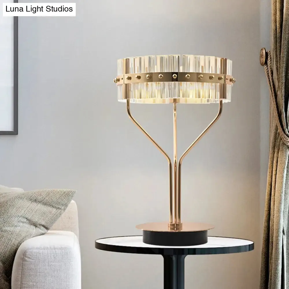 Gold LED Desk Light - Contemporary Crystal Night Table Lamp