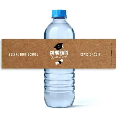 Grad Cap Graduation Water Bottle Labels