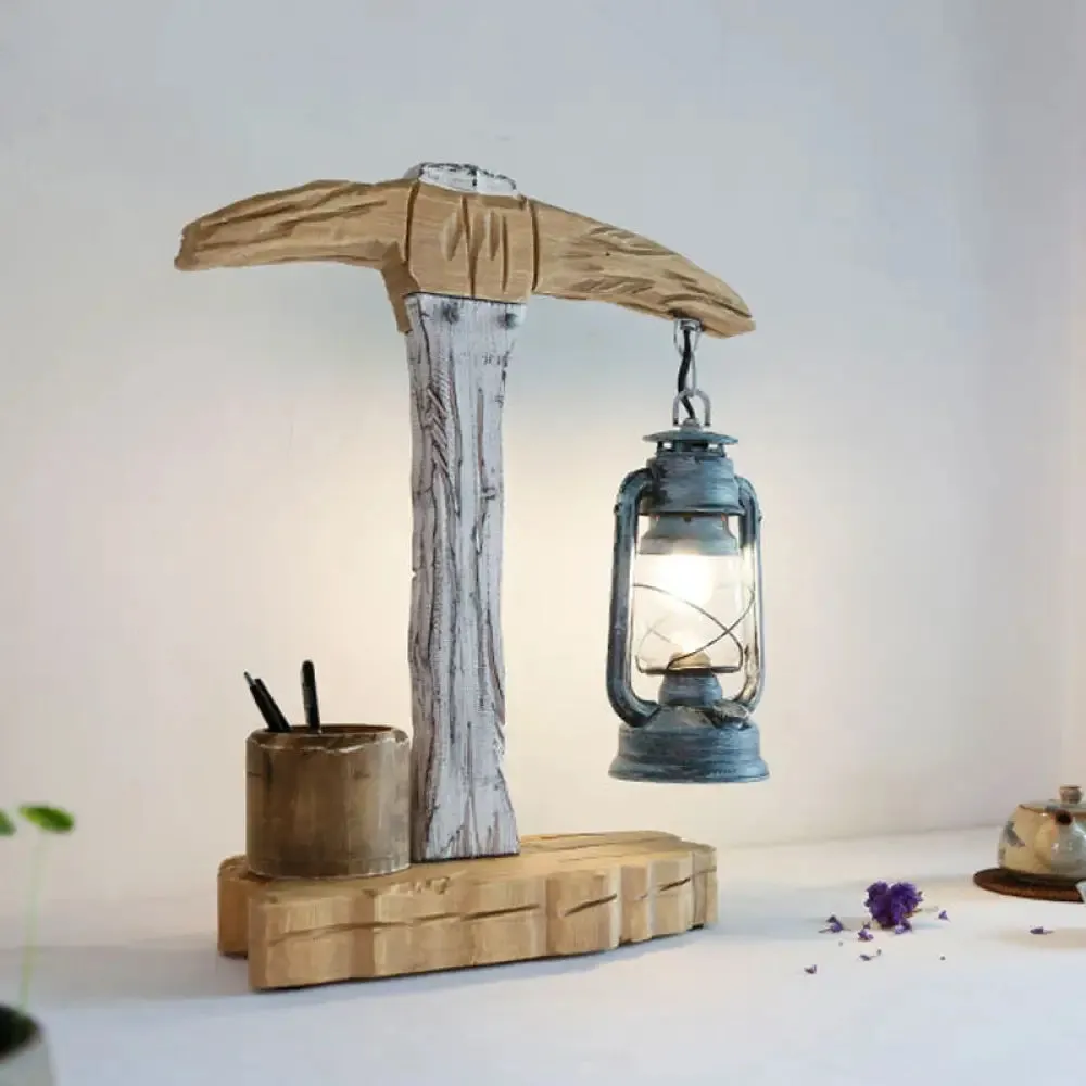 Grey Wood-Designed Kerosene Table Light for Study Room Desk Lighting