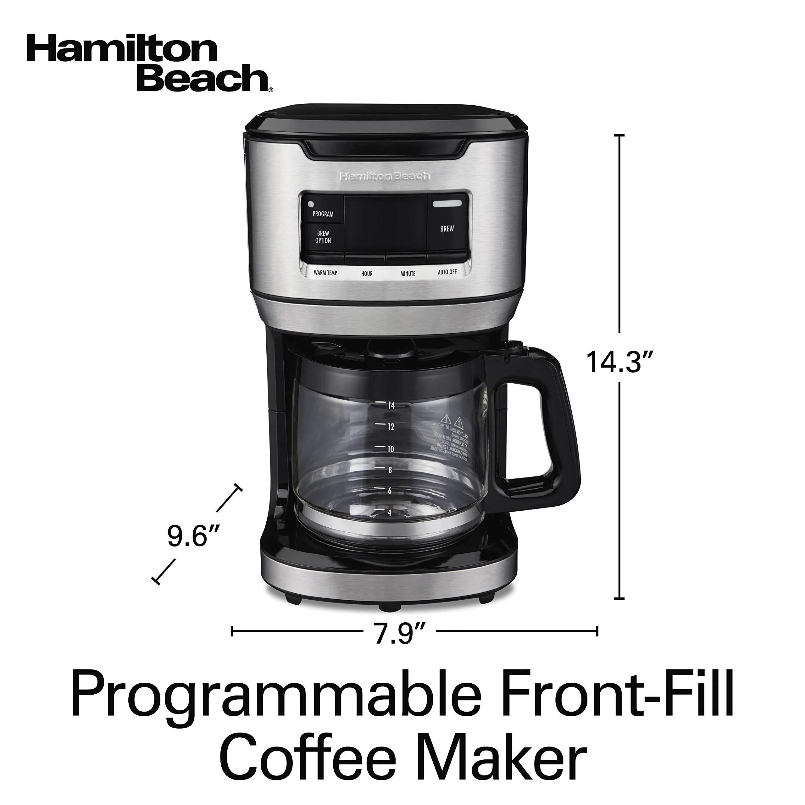 Hamilton Beach 46390 Programmable Front-Fill Coffee Maker, Extra-Large 14 Cup Capacity, Black/Stainless