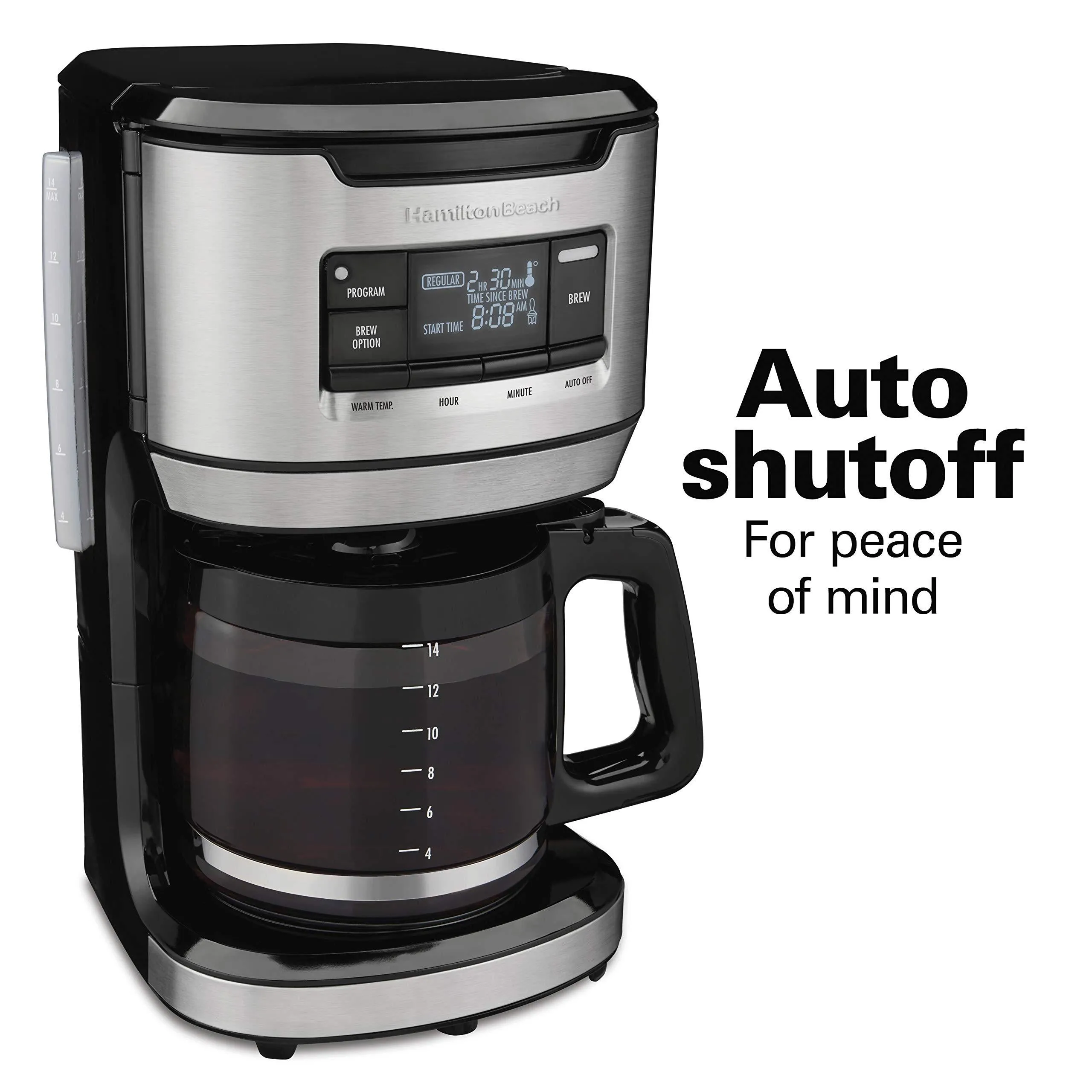 Hamilton Beach 46390 Programmable Front-Fill Coffee Maker, Extra-Large 14 Cup Capacity, Black/Stainless