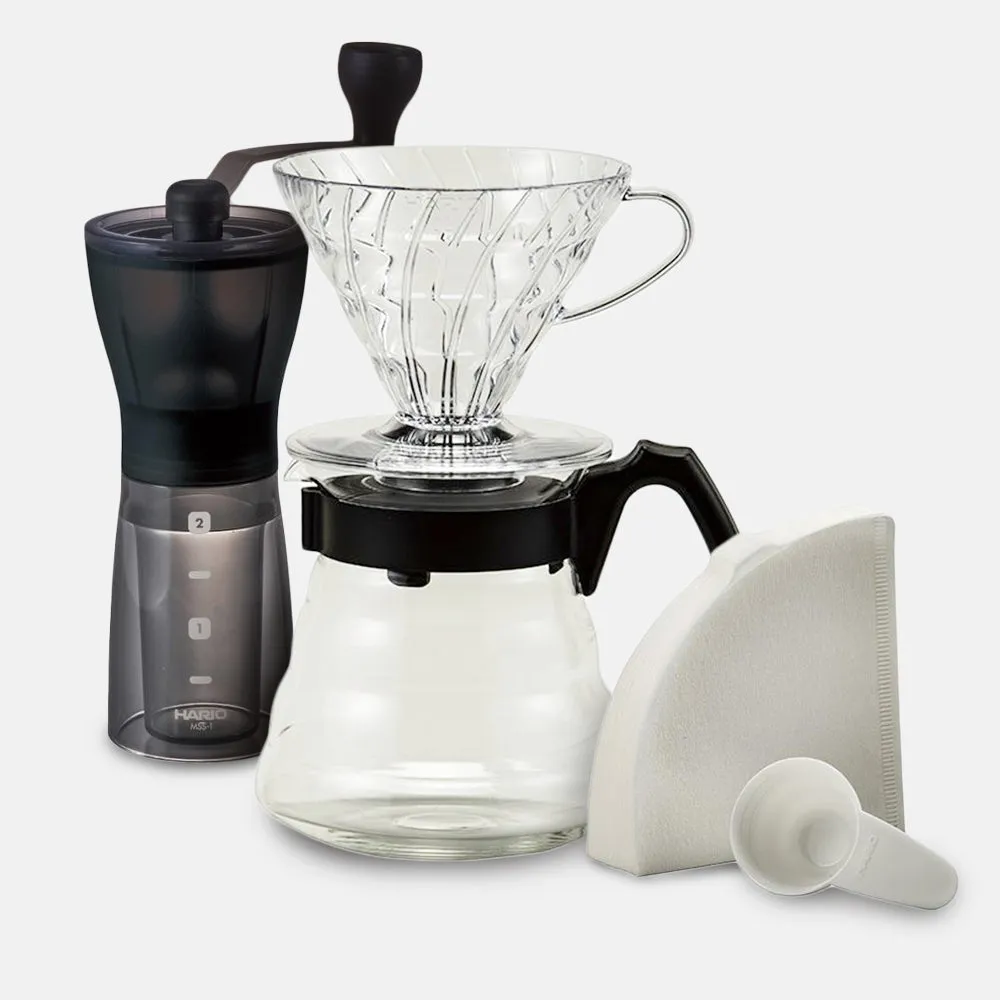 Hario Mini Mill Plus V60 Craft Coffee Maker Kit Bundle