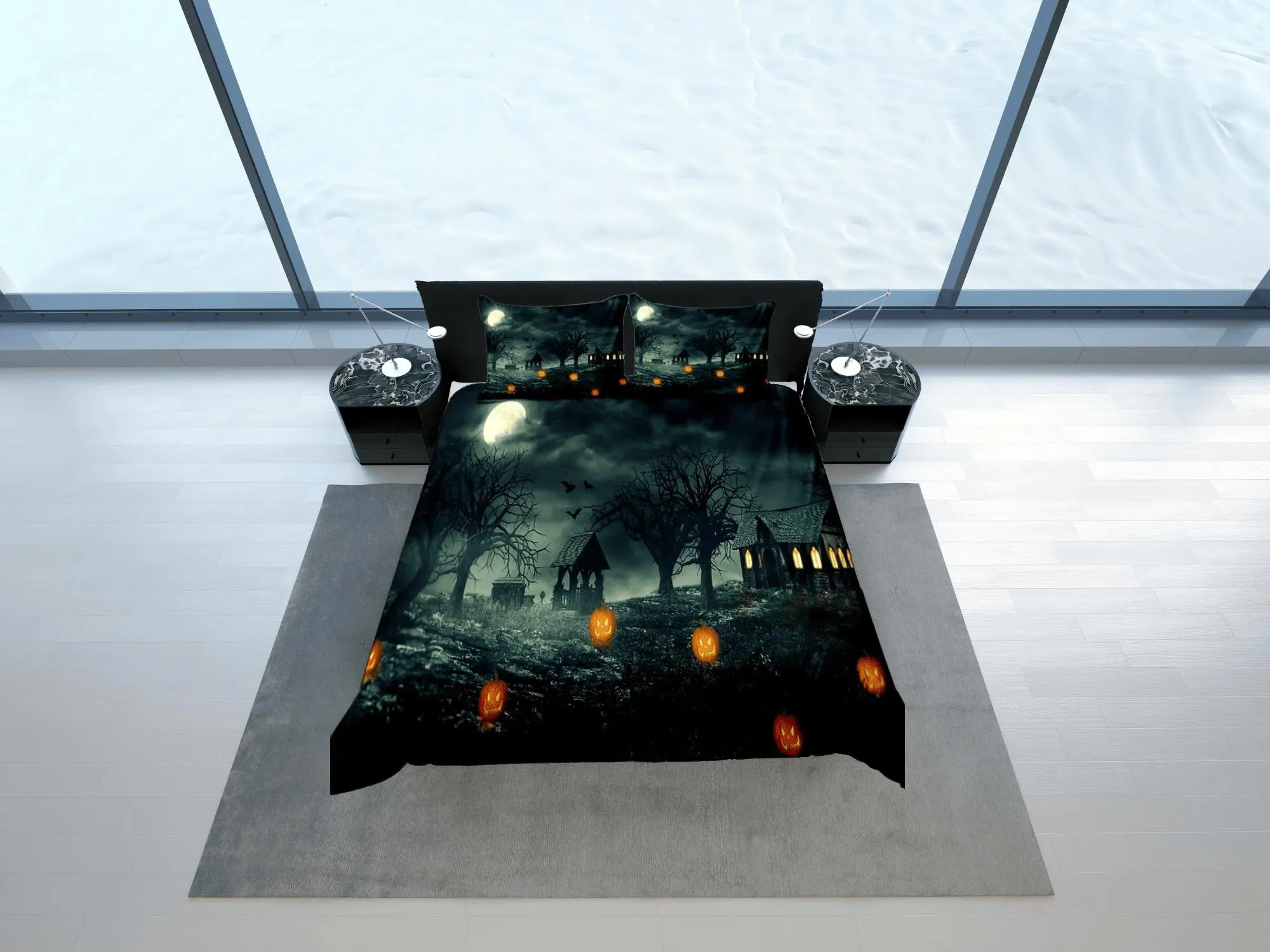 Haunted house halloween bedding & pillowcase, duvet cover, dorm bedding, halloween decor goth bedding, halloween gift, toddler bedding