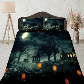 Haunted house halloween bedding & pillowcase, duvet cover, dorm bedding, halloween decor goth bedding, halloween gift, toddler bedding