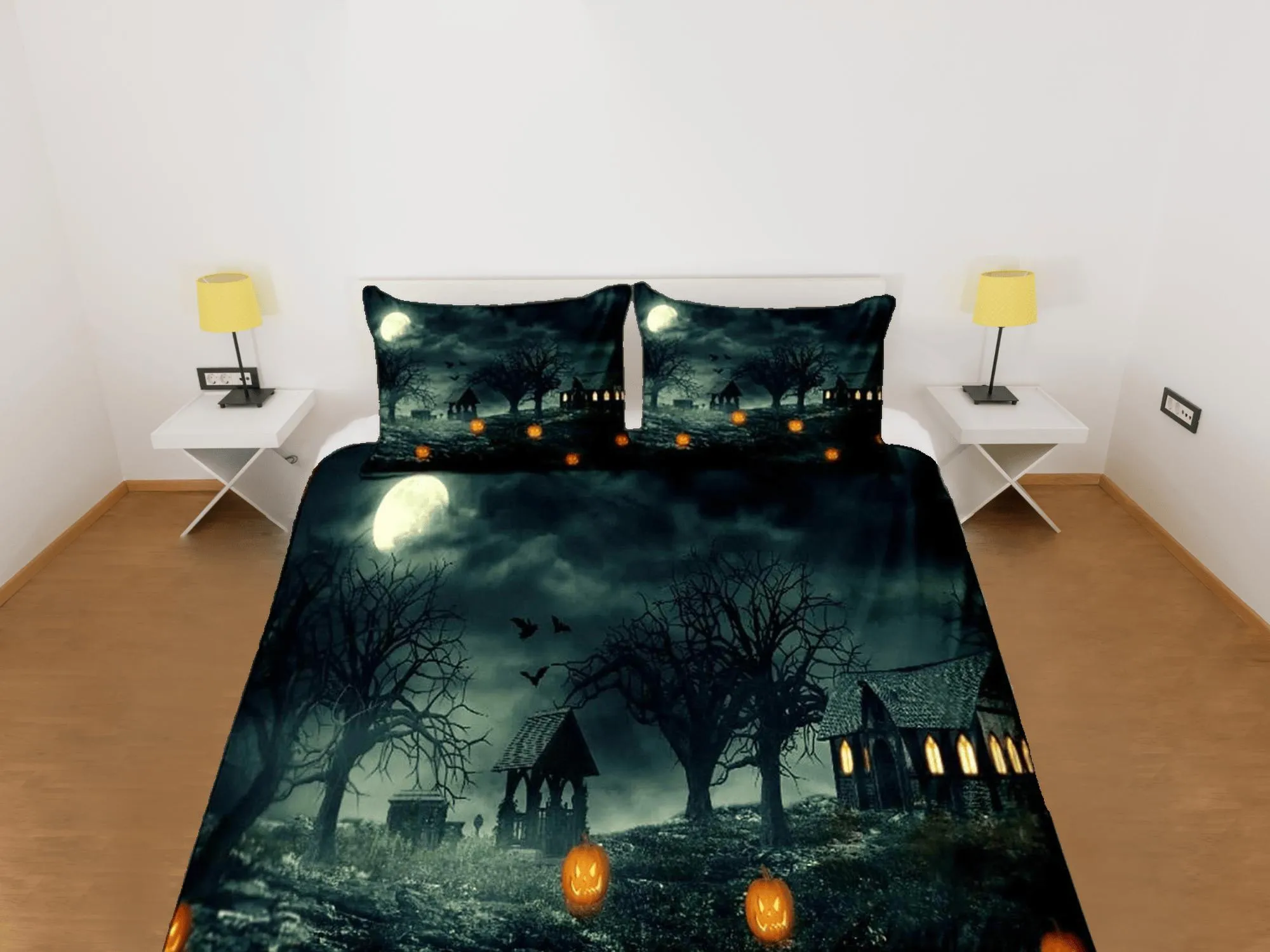 Haunted house halloween bedding & pillowcase, duvet cover, dorm bedding, halloween decor goth bedding, halloween gift, toddler bedding