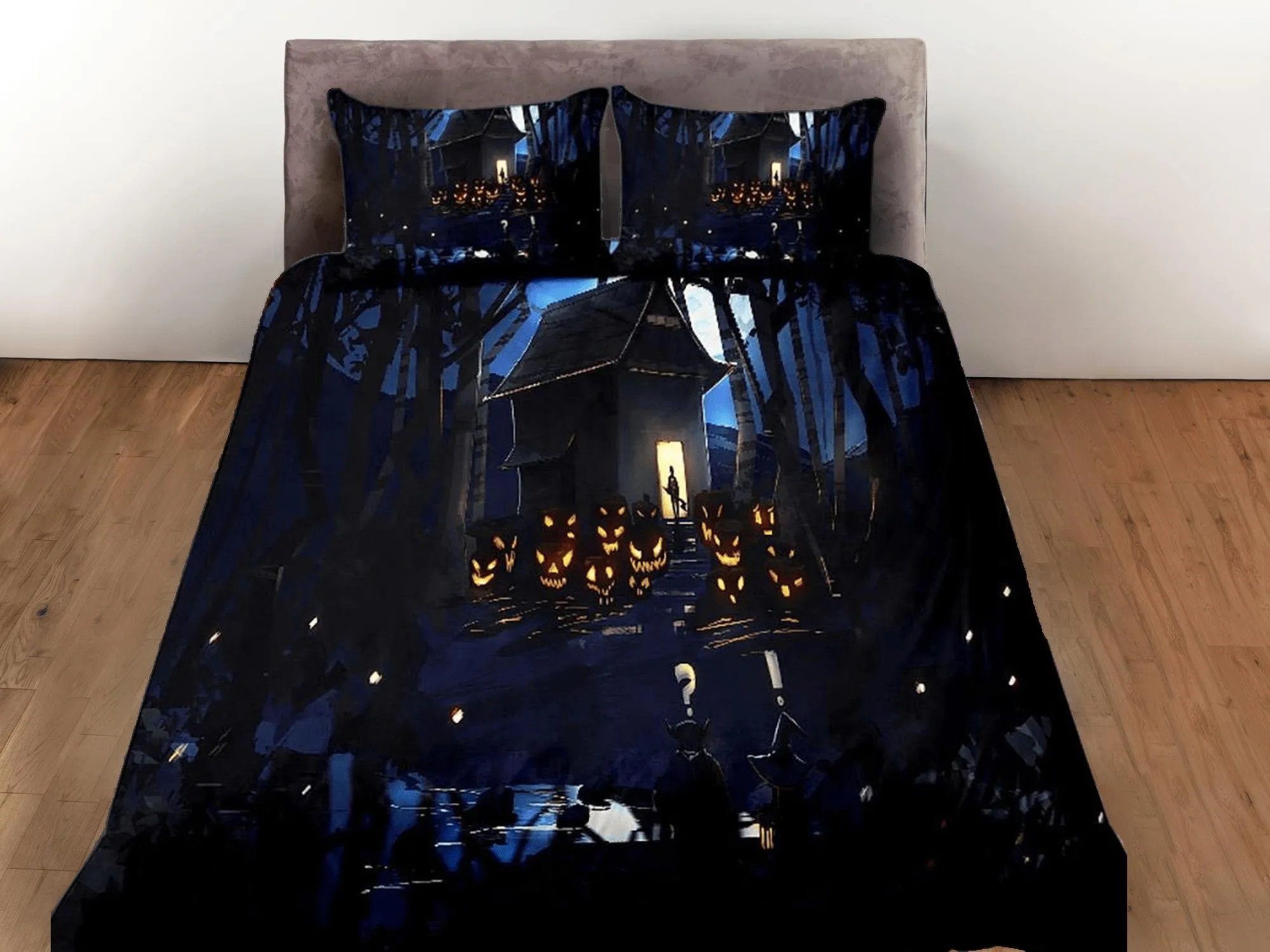 Haunted house scary pumpkin halloween bedding & pillowcase, gothic duvet cover, dorm bedding, goth decor toddler bedding, halloween gift