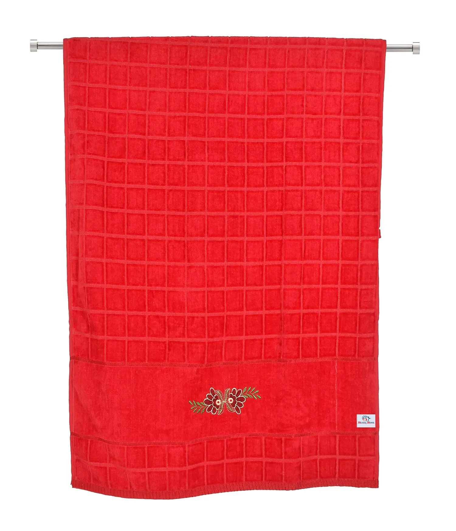 Heart Home Luxurious, Soft Cotton Bath Towel with Check Border, 30"x60"(Red)-HS_38_HEARTH21391