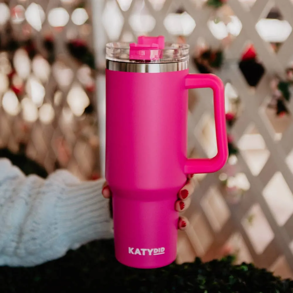 Hot Pink 40 Oz Tumbler Cup with Handle