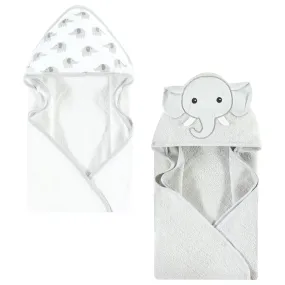 Hudson Baby Cotton Animal Face Hooded Towel, Gray Elephant