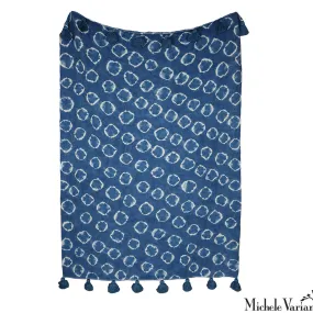 Indigo Shibori Tassel Throw Blanket