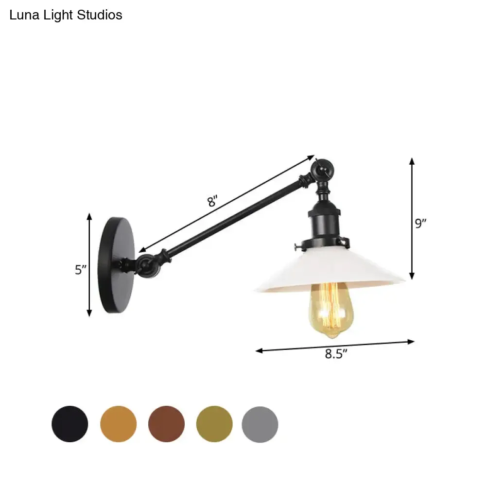 Industrial Conical Sconce Light with Opal Glass - Black/Bronze/Brass Finish - Arm Mount - 8"/12" L