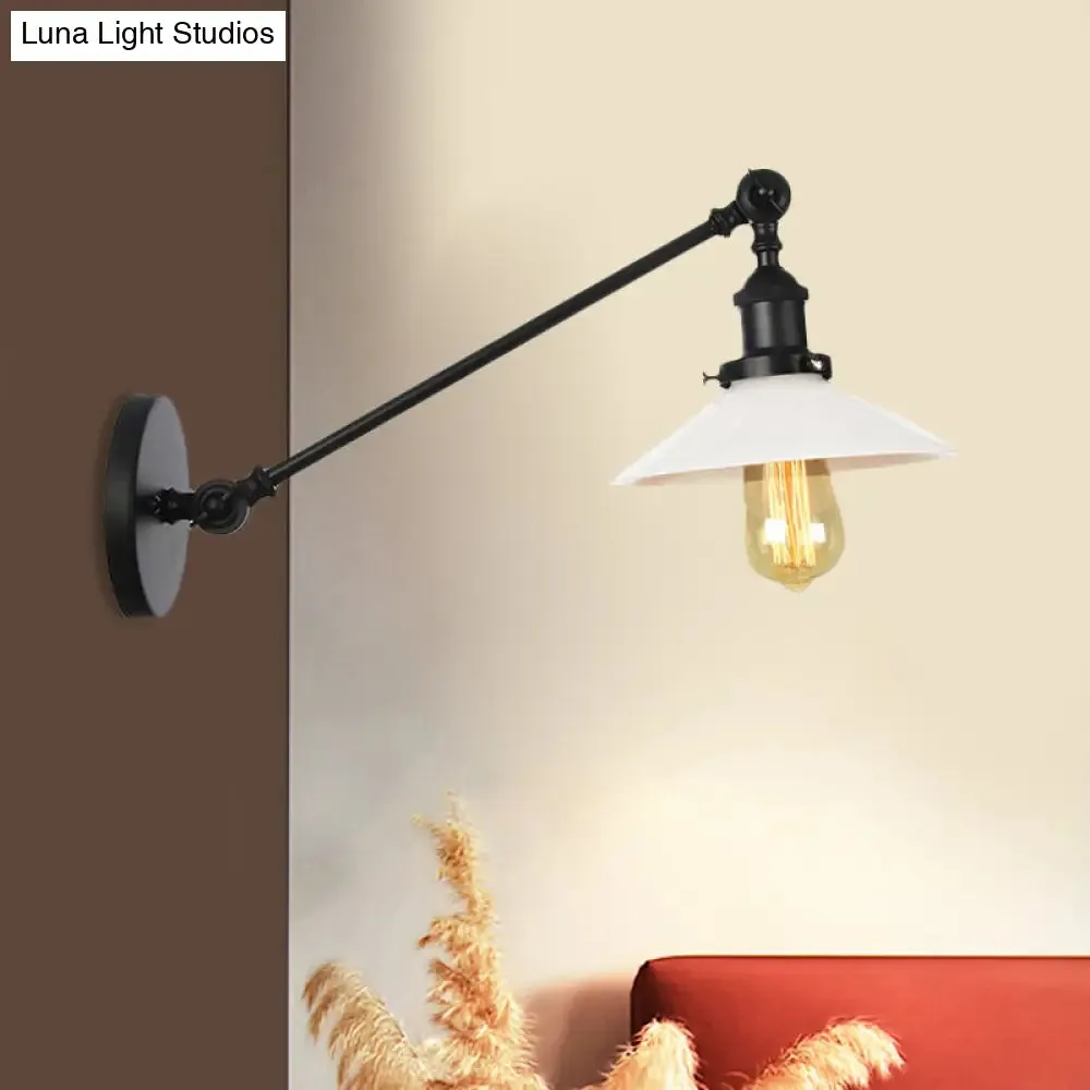 Industrial Conical Sconce Light with Opal Glass - Black/Bronze/Brass Finish - Arm Mount - 8"/12" L