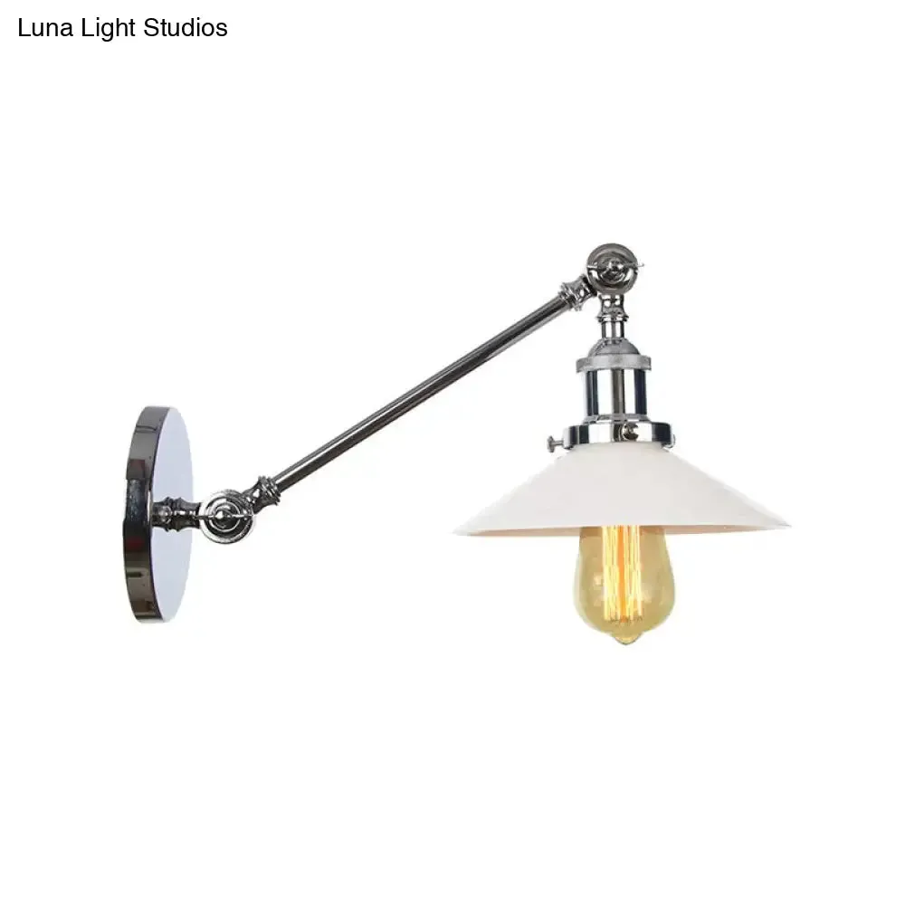 Industrial Conical Sconce Light with Opal Glass - Black/Bronze/Brass Finish - Arm Mount - 8"/12" L