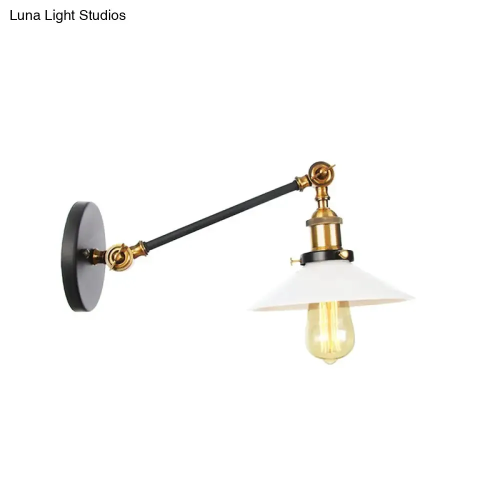 Industrial Conical Sconce Light with Opal Glass - Black/Bronze/Brass Finish - Arm Mount - 8"/12" L