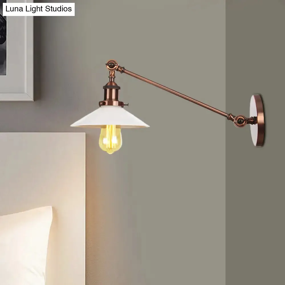 Industrial Conical Sconce Light with Opal Glass - Black/Bronze/Brass Finish - Arm Mount - 8"/12" L