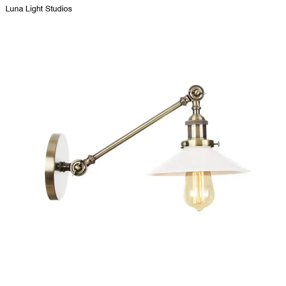 Industrial Conical Sconce Light with Opal Glass - Black/Bronze/Brass Finish - Arm Mount - 8"/12" L