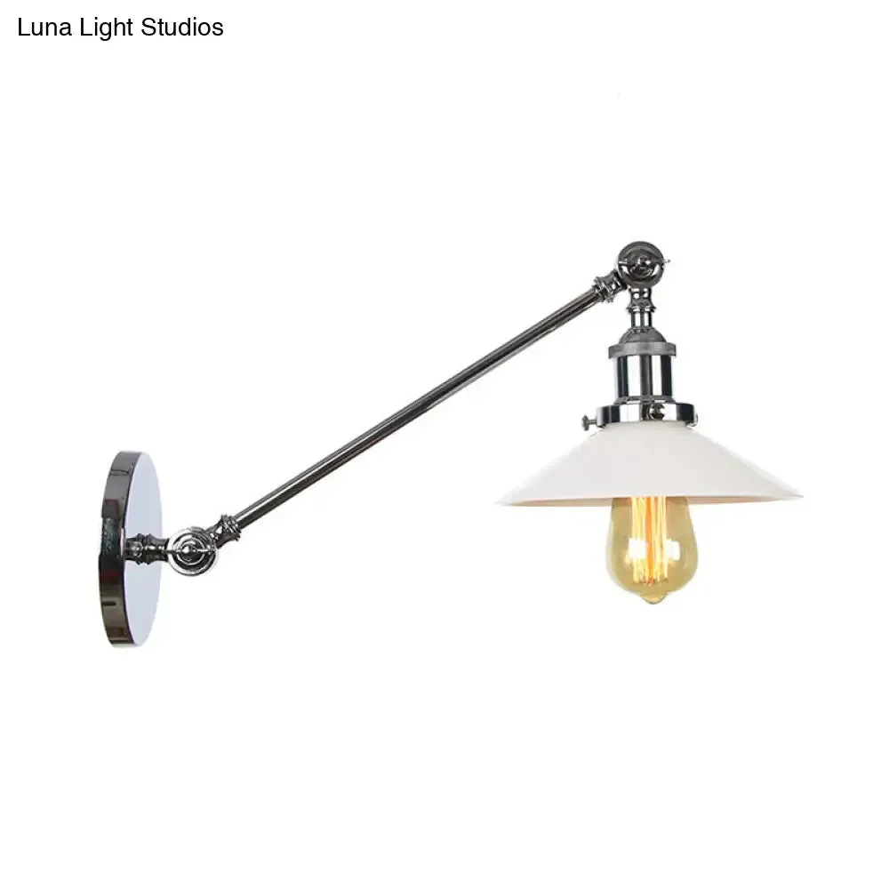 Industrial Conical Sconce Light with Opal Glass - Black/Bronze/Brass Finish - Arm Mount - 8"/12" L