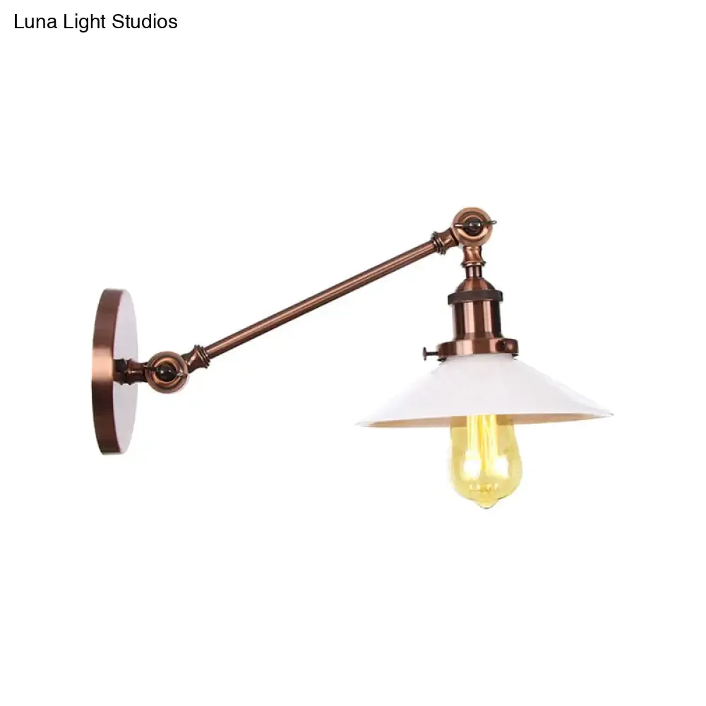 Industrial Conical Sconce Light with Opal Glass - Black/Bronze/Brass Finish - Arm Mount - 8"/12" L