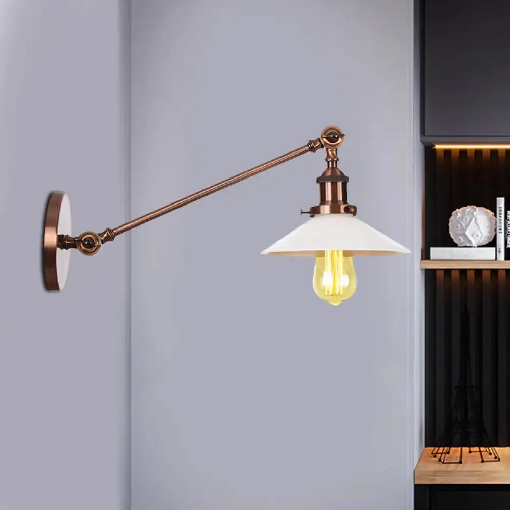 Industrial Conical Sconce Light with Opal Glass - Black/Bronze/Brass Finish - Arm Mount - 8"/12" L