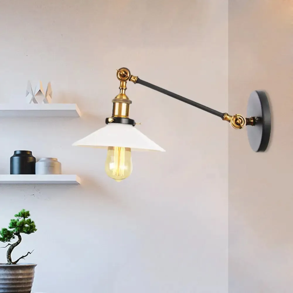 Industrial Conical Sconce Light with Opal Glass - Black/Bronze/Brass Finish - Arm Mount - 8"/12" L