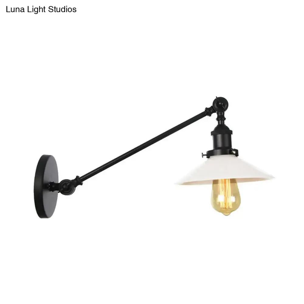 Industrial Conical Sconce Light with Opal Glass - Black/Bronze/Brass Finish - Arm Mount - 8"/12" L