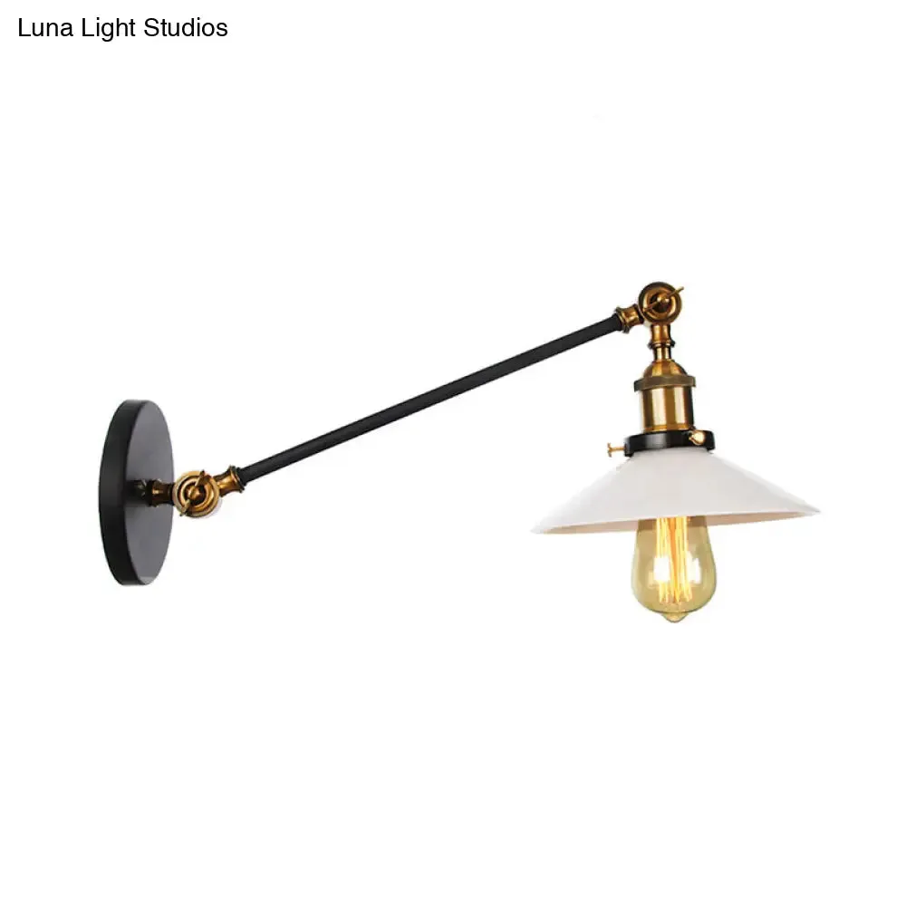 Industrial Conical Sconce Light with Opal Glass - Black/Bronze/Brass Finish - Arm Mount - 8"/12" L