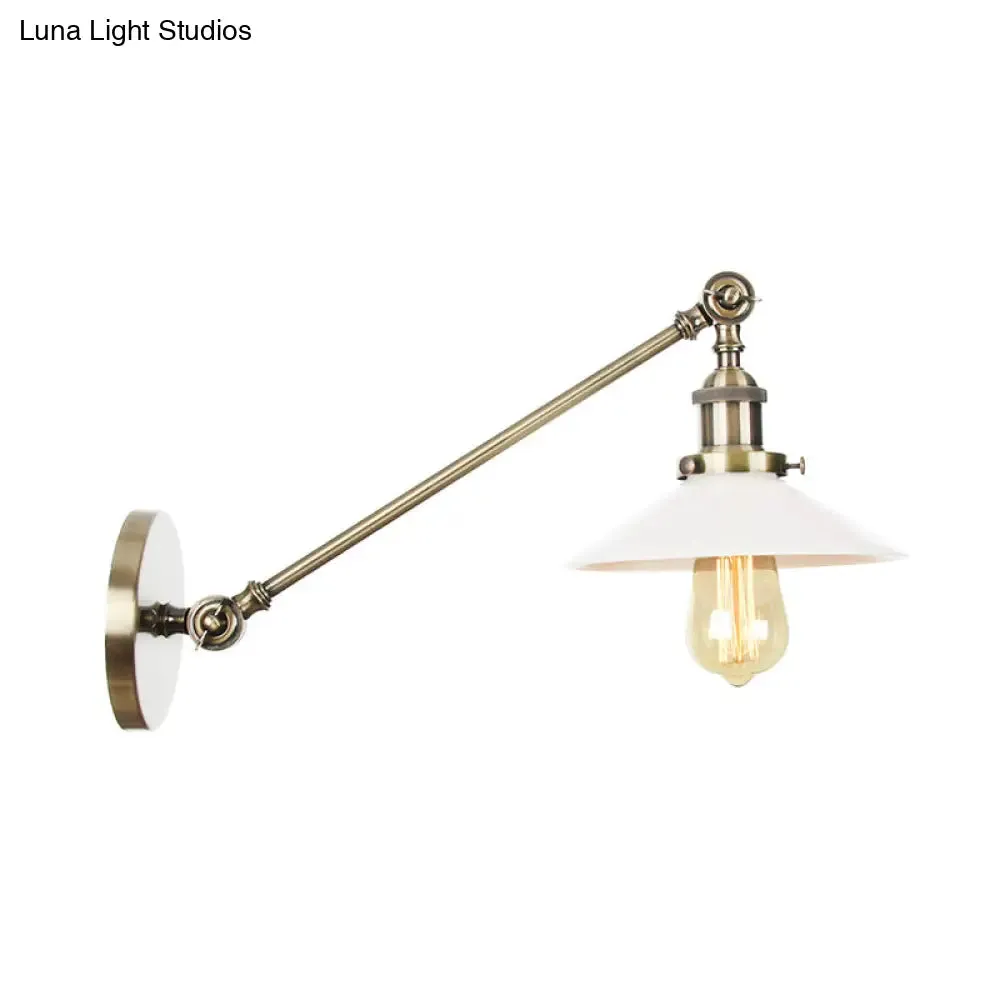 Industrial Conical Sconce Light with Opal Glass - Black/Bronze/Brass Finish - Arm Mount - 8"/12" L