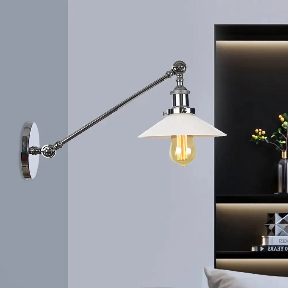 Industrial Conical Sconce Light with Opal Glass - Black/Bronze/Brass Finish - Arm Mount - 8"/12" L