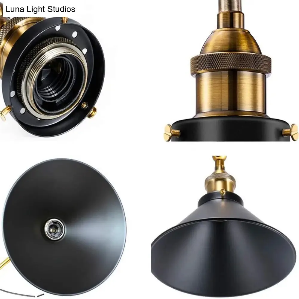 Industrial Conical Wall Light Sconce: Swivelable 1-Light Reading Lamp with Plug-in Cord